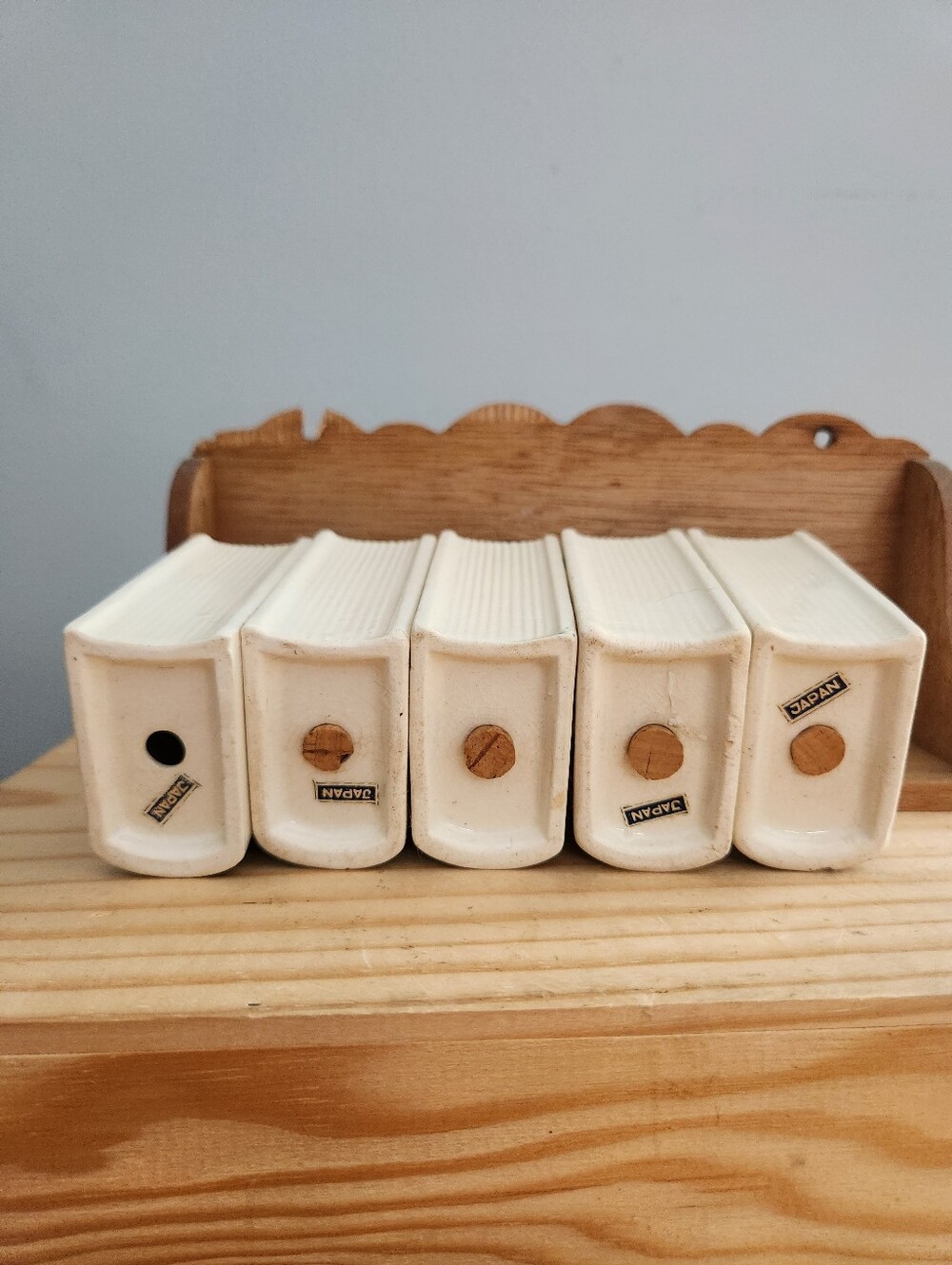 Vintage Ceramic Book Shaped Spice Jar Set with Wooden Rack - Incomplete Set - Picture 15 of 16